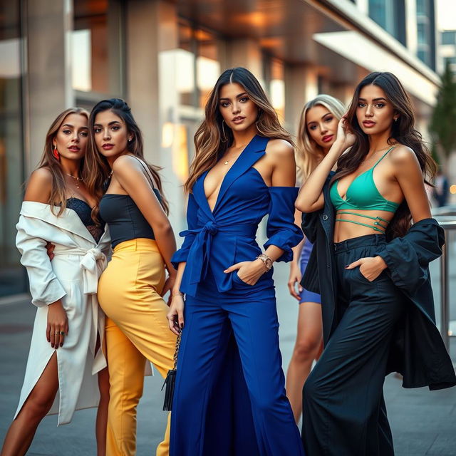 A glamorous scene featuring attractive women in stylish outfits