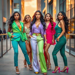 A glamorous scene featuring attractive women in stylish outfits