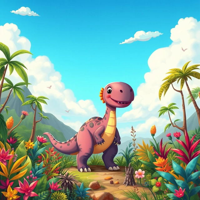 A whimsical and imaginative scene depicting a dinosaur that symbolizes transformation or change