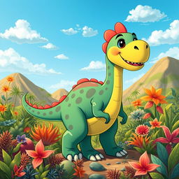 A whimsical and imaginative scene depicting a dinosaur that symbolizes transformation or change