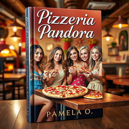 An enticing book cover featuring four young women enjoying pizza in a cozy pizzeria