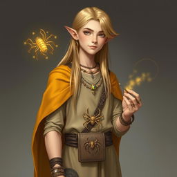 A tall young male half-elf with a slender build, long straight blonde hair flowing down to his waist