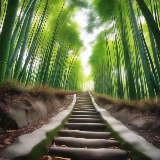 A high-quality, realistic photograph taken from a first-person perspective, showing a white stone stepped path descending down a mountain trail