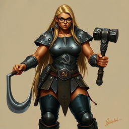 Sindy Calixta, a towering semi-orc woman with a well-defined, muscular body resembling that of a bodybuilder