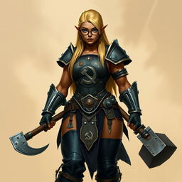 Sindy Calixta, a towering semi-orc woman with a well-defined, muscular body resembling that of a bodybuilder