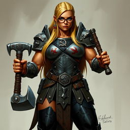 Sindy Calixta, a towering semi-orc woman with a well-defined, muscular body resembling that of a bodybuilder