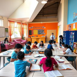 A modern and inviting learning environment showcasing a tutoring center called 'Rafi Math & Science Care'