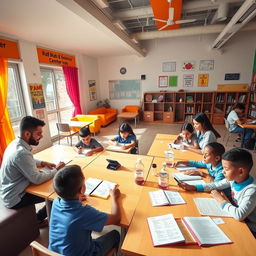 A modern and inviting learning environment showcasing a tutoring center called 'Rafi Math & Science Care'