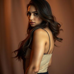 A beautiful woman with alluring curves, emphasizing her confidence and sensuality
