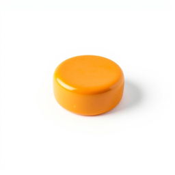 A single 3D rendered orange cheese wheel, prominently displayed against a clean white background