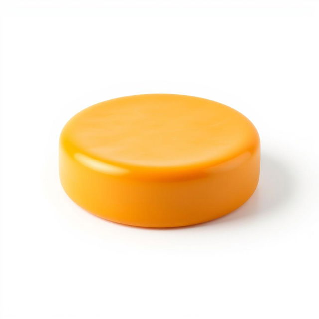 A single 3D rendered orange cheese wheel, prominently displayed against a clean white background