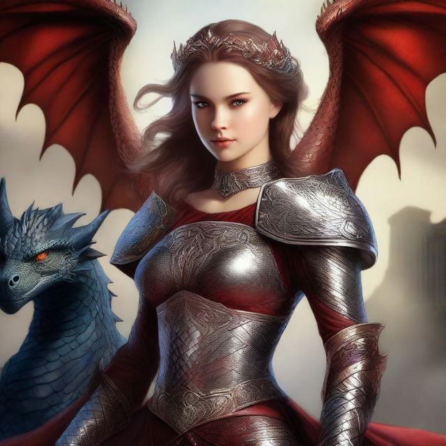 A high-quality digital art image designed for a book cover, depicting a girl who is a dragon queen