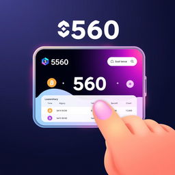 An artistic representation of a digital wallet interface with the current balance prominently displayed as 560