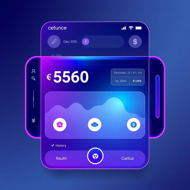 An artistic representation of a digital wallet interface with the current balance prominently displayed as 560