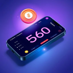 An artistic representation of a digital wallet interface with the current balance prominently displayed as 560