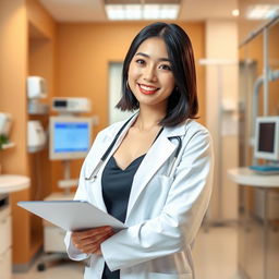 A beautiful South Korean female doctor with large breasts, radiating professionalism and charm