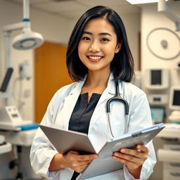 A beautiful South Korean female doctor with large breasts, radiating professionalism and charm