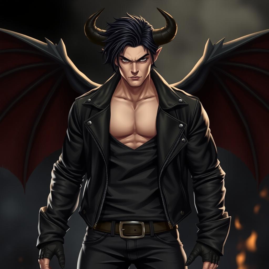 A demon version of a strong, dark-haired man inspired by Dean Winchester from Supernatural