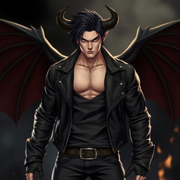 A demon version of a strong, dark-haired man inspired by Dean Winchester from Supernatural