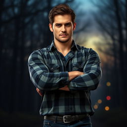 A strong, dark-haired man inspired by the appearance of Dean Winchester from Supernatural