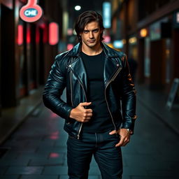 A strong man inspired by the appearance of Gabriel from Supernatural, featuring medium-length dark hair and an expressive face that conveys mischief and confidence
