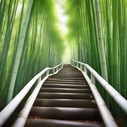 An incredibly realistic, high-quality photograph that perfectly captures a first-person perspective of a white stone stepped path descending down a mountain trail