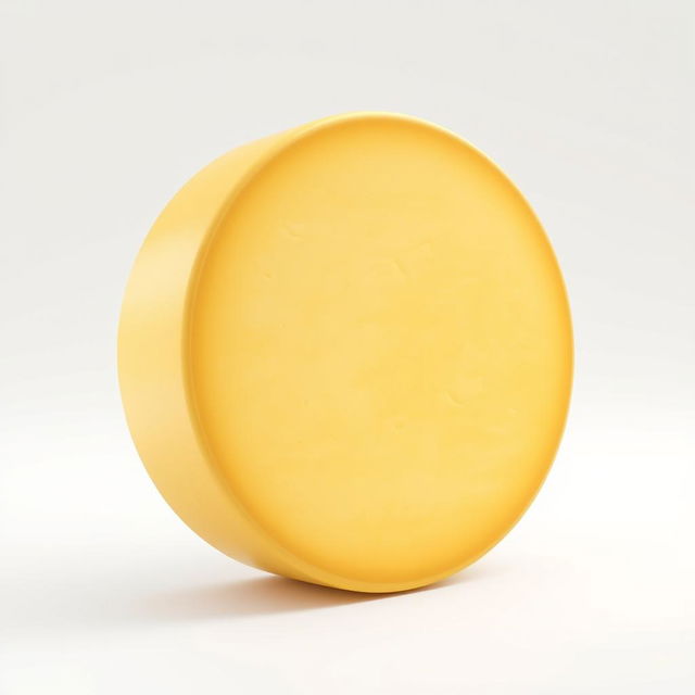 A 3D render of a classic cheese wheel, displayed prominently against a clean white background