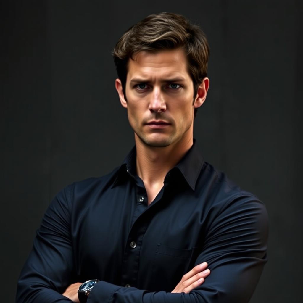 A serious-looking man inspired by the appearance of Richard Speight Jr