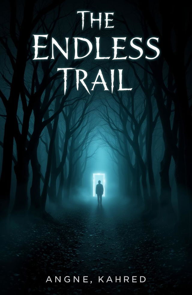 A haunting book cover for a suspenseful thriller titled 'The Endless Trail'