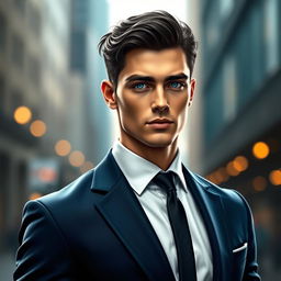 A realistic young human man inspired by the appearance of Lucifer from Romance Club, featuring captivating facial features with refined cheekbones and a charming, confident expression