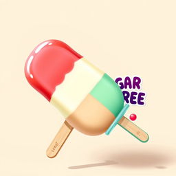 An artistic rendering of a vibrant ice cream popsicle with a smooth, creamy texture, showcasing a variety of colorful flavors like strawberry, vanilla, and mint