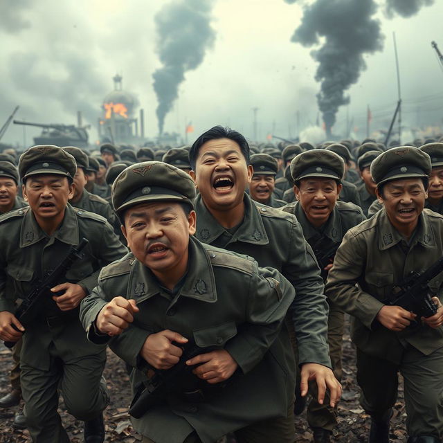 A heart-wrenching scene depicting North Korean soldiers amidst the chaos of Russia's Kursk battle set in Ukraine