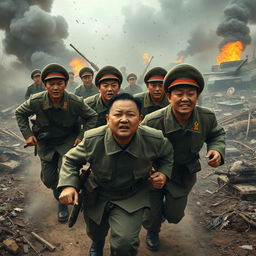 A heart-wrenching scene depicting North Korean soldiers amidst the chaos of Russia's Kursk battle set in Ukraine