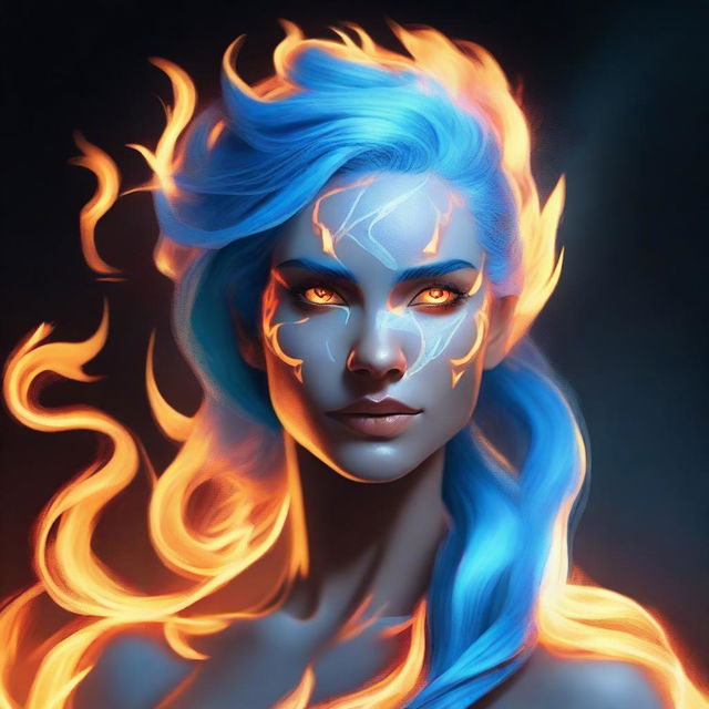 A high-quality digital art portrait of a fire genasi