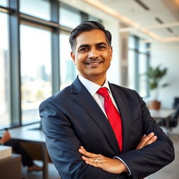 A professional portrait of a confident business professional in a modern office setting