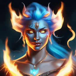 A high-quality digital art portrait of a fire genasi