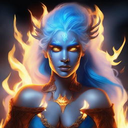 A high-quality digital art portrait of a fire genasi