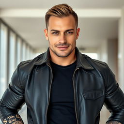 A handsome man posed for the camera in an eye-level shot, standing confidently and exuding charisma
