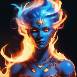 A high-quality digital art portrait of a fire genasi