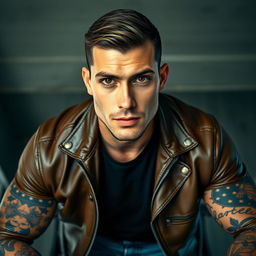 A handsome man captured in a striking eye-level photograph with a serious expression