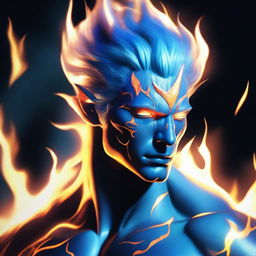 An exquisite digital art portrait of a male fire genasi