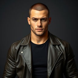 A handsome man with a serious expression, showcasing his confidence