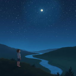 A nighttime scene with a clear starry sky above