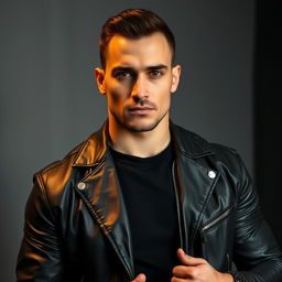 A handsome man with a serious expression, embodying confidence and strength