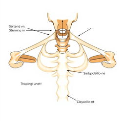 A detailed anatomical diagram of the human collarbone (clavicle), prominently featuring both the sternal end and the acromial end