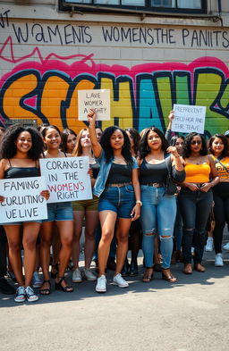 A powerful representation of feminism, featuring a diverse group of women standing together in solidarity