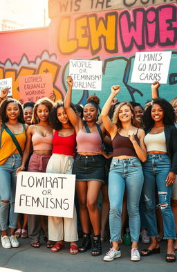 A powerful representation of feminism, featuring a diverse group of women standing together in solidarity