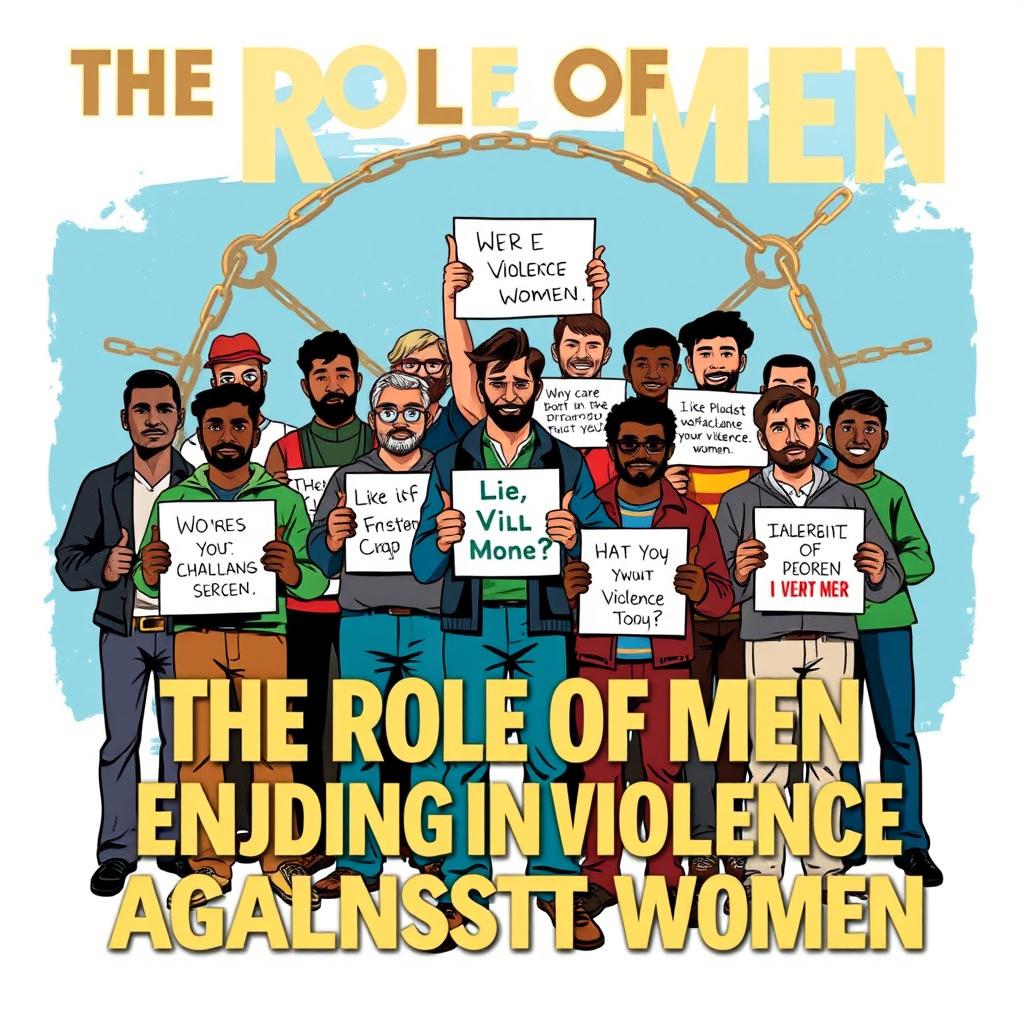 A powerful poster illustrating the theme of "The Role of Men in Ending Violence Against Women"