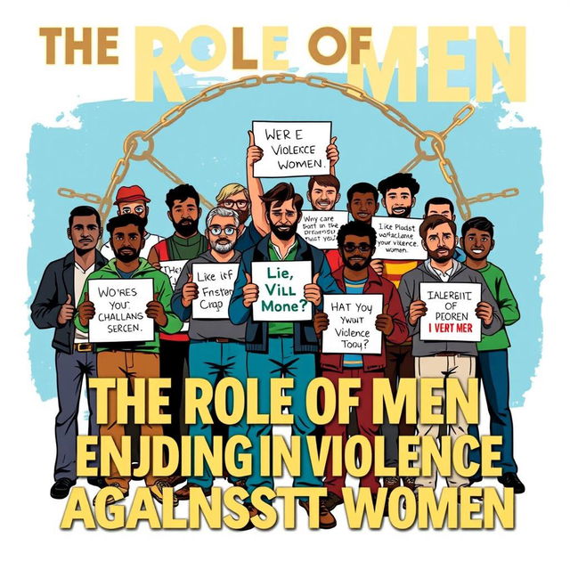 A powerful poster illustrating the theme of "The Role of Men in Ending Violence Against Women"