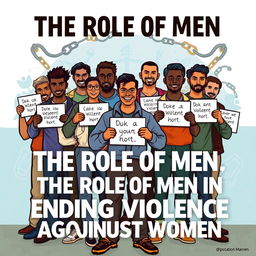 A powerful poster illustrating the theme of "The Role of Men in Ending Violence Against Women"